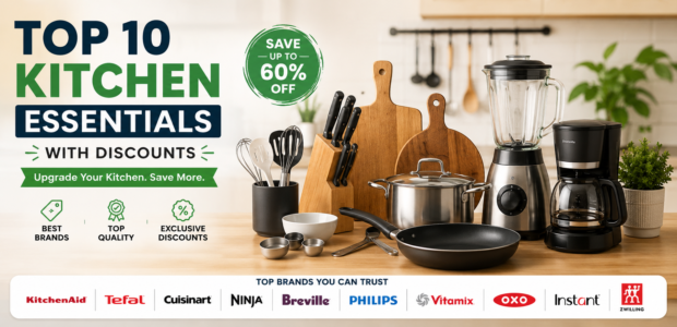 Top 10 Kitchen Essentials with Discounts Logo